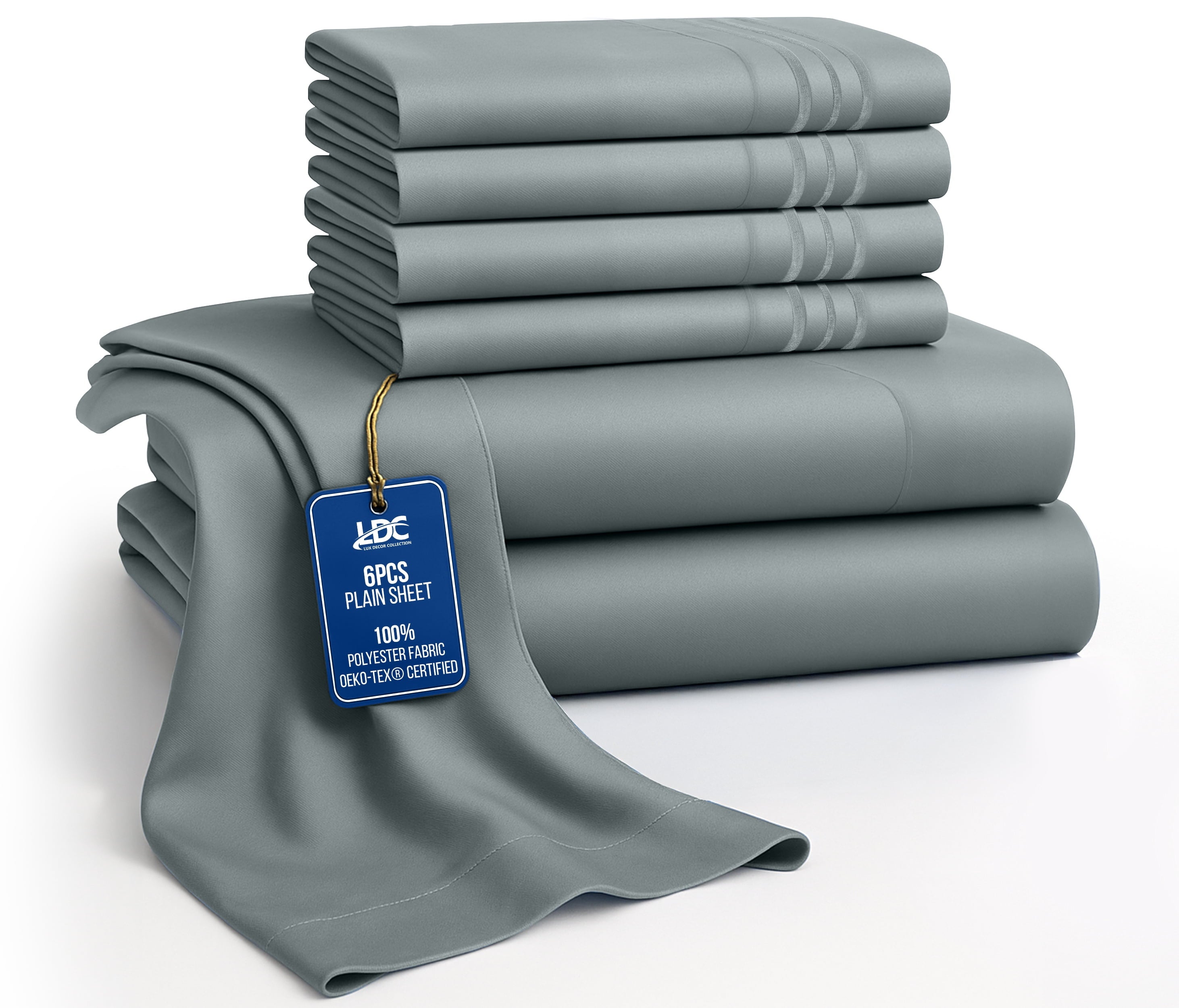 Lux-Decor-Collection-King-Sheets-Set-6-Piece-Deep-Pocket-Bed-Sheets-King-Size-Bed-Double-Brushed-Microfiber-King-Size-Bedding-Sheets-Pillowcases-Gray_10a3f596-d408-413f-b077-12d74ac26 Bed Sheets - 6 Piece Ultra-Soft Microfiber Sheets Set, Deep Pocket Fitted Sheet, Flat Sheet & 4 Pillowcases, Breathab...