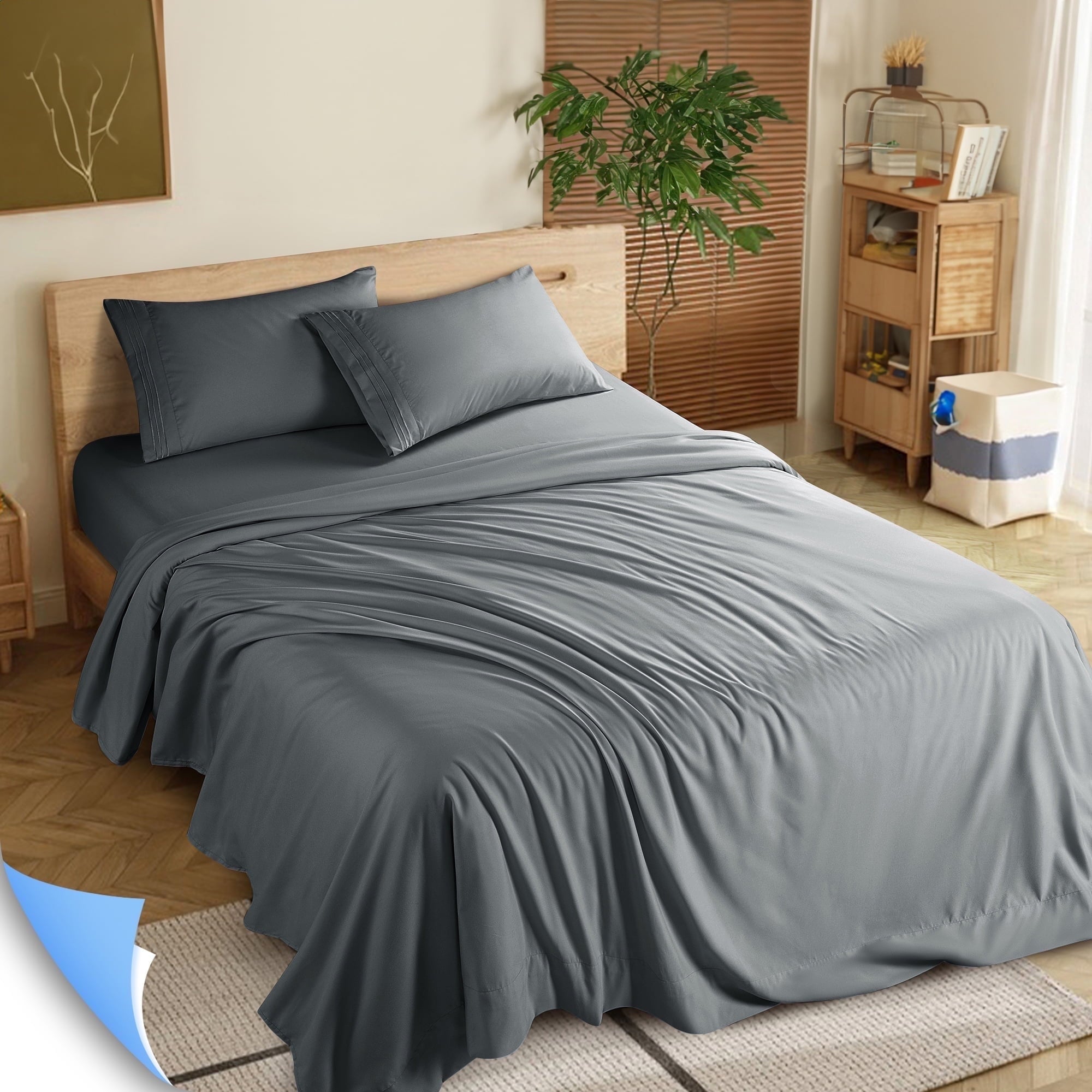 Shilucheng-4-Pieces-Luxury-Bed-Sheets-Set-1800-Series-Microfiber-Bed-Sheets-16-Deep-Pocket-Queen-Dark-Gray_4f71a358-9c58-445e-880f-f14f82b85518.0730b92a177ad4a166fc84801950ab5e Shilucheng 4 Pieces Luxury Bed Sheets Set, 1800 Series Plush Microfiber Bed Sheets, 16" Deep Pocket, Queen, Dark Gray